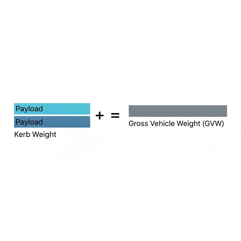 Diagram showing kerb weight plus payload equals gross vehicle weight for a van