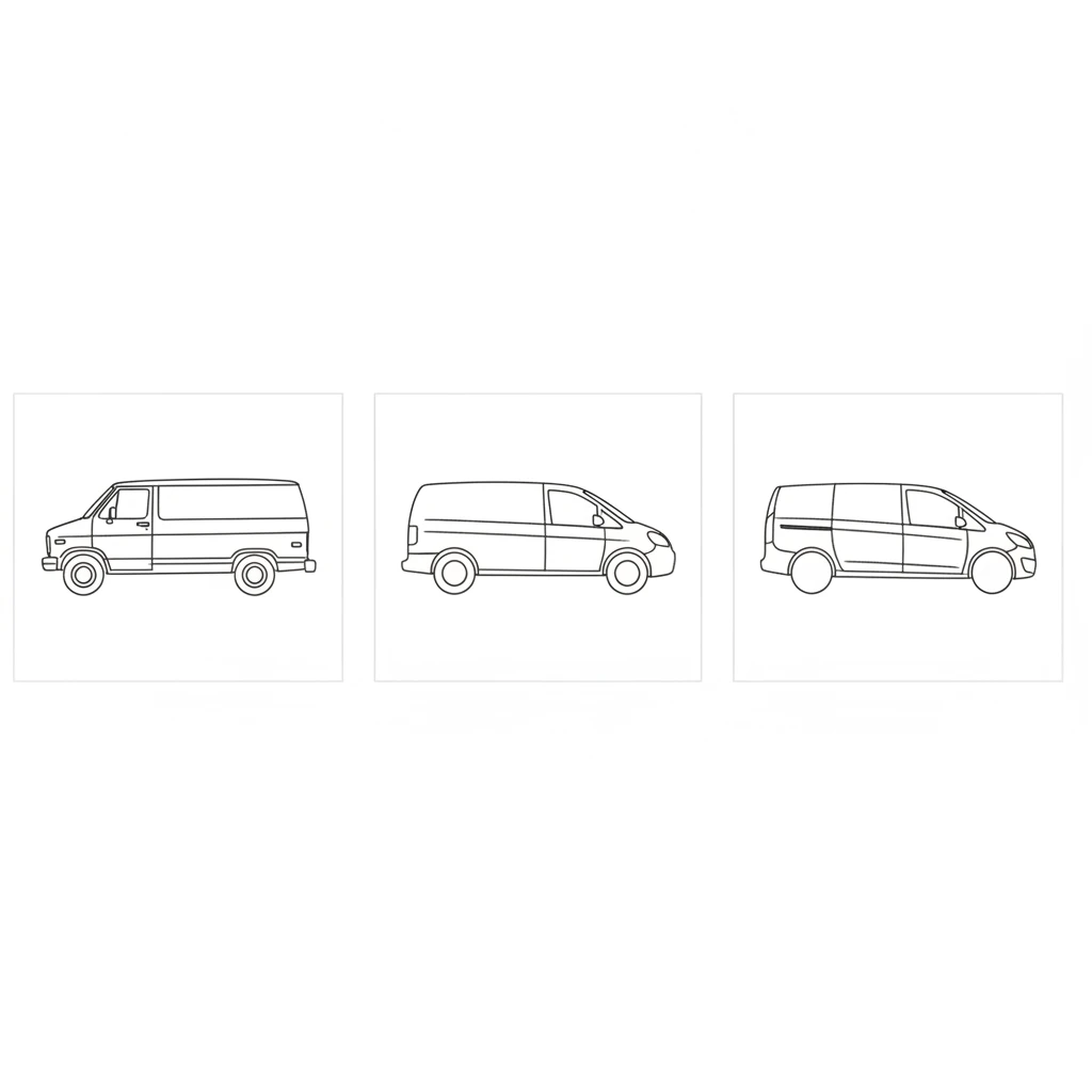 Silhouette comparison of three Citroen Dispatch van body generations from oldest to newest