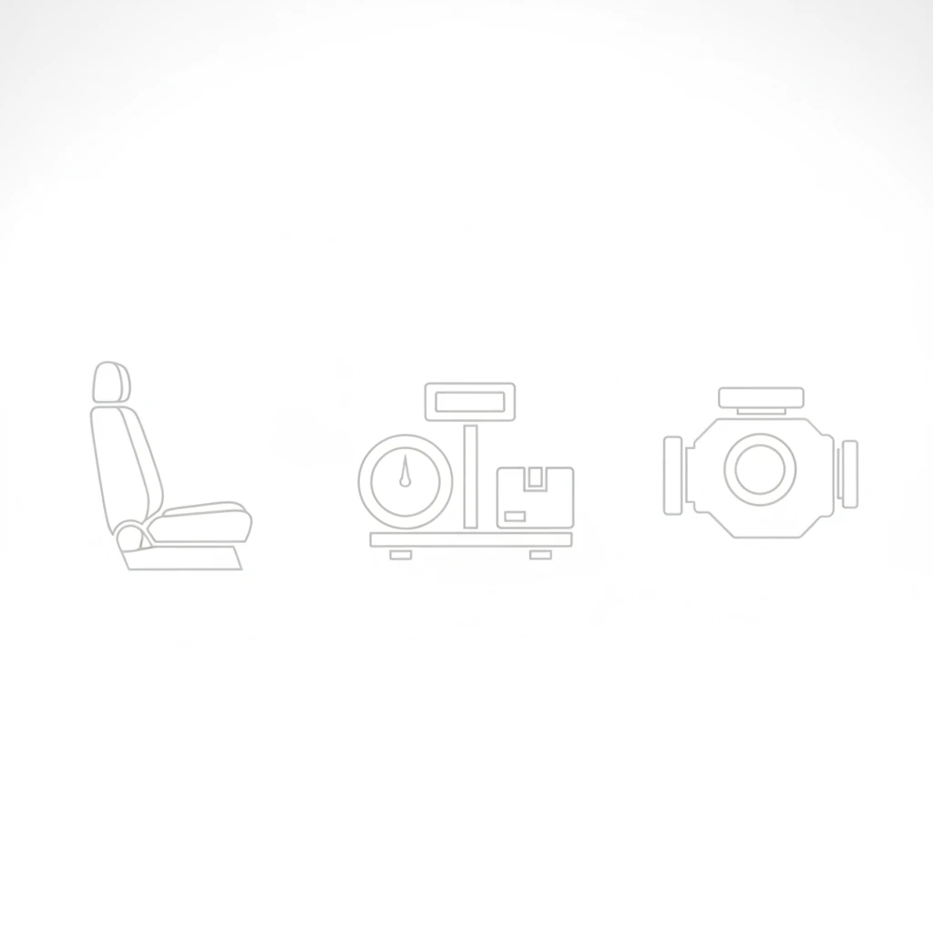 Icon set representing seats, payload and engine — the key review categories for a crew van