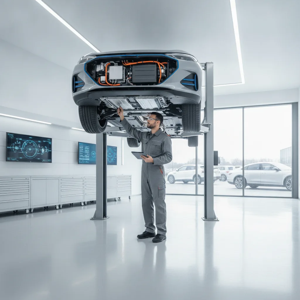 A technician verifying specifications to ensure the id buzz camper meets all safety and weight requirements.